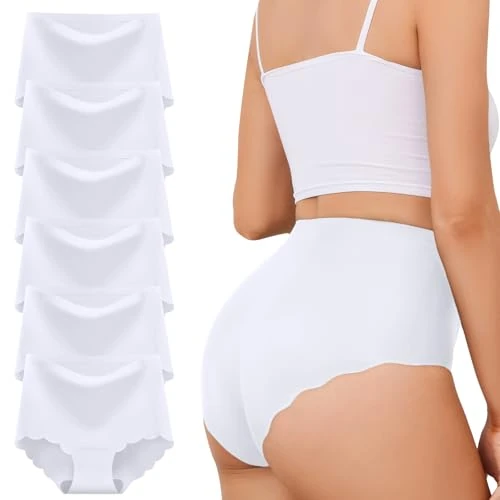 TDONE Seamless Knickers for Women, Breathable High Waisted Seamless Underwear Comfortable No Vpl Show Panties Soft Moisture Wicking Wavy Edges Knickers Full Coverage Briefs Multipack(6 Pack)