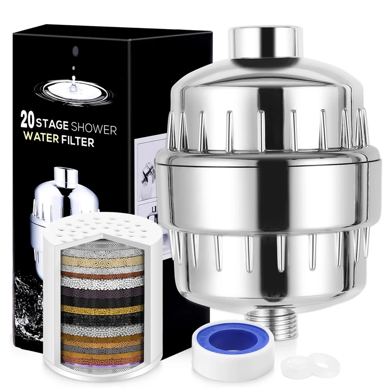 20 Stage Shower Filter Laicky Shower Head Filter, Hard Water Filter, Skin and Hair More Healthier, Remove Chlorine Heavy Metals and Other Sediments, Vitamin C Water Softener Reduces Dry Itchy Skin