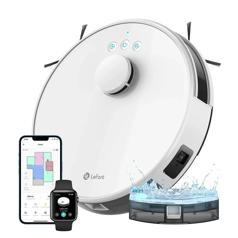 Lefant M1 Robot Vacuum Cleaner and Mop, dToF Laser Navigation, 5500Pa Strong Suction, 150Min, 55dB Quiet, Multi-Level Mapping, 2.4G WiFi/App/Alexa Control, Ideal for Pet Hair, Carpets and Hard Floors