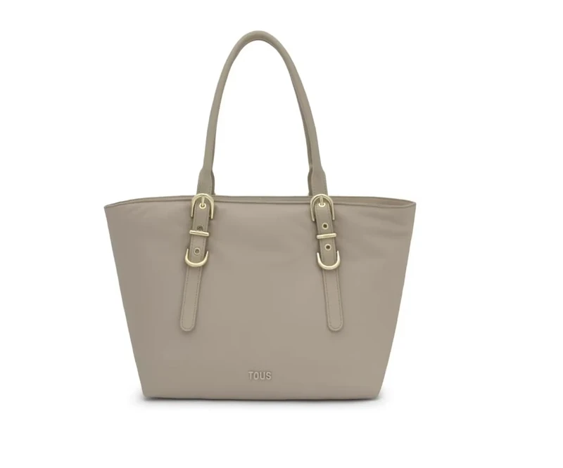 TOUS Women's Capazo L Buckles Soft Topo Large Bag, Taupe, Grande