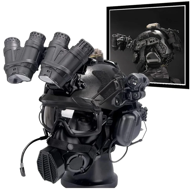 YChoolco Airsoft Paintball Helmet Set, Tactical Helmet with Noise Reduction Headset NVG Model And Mount Breathing Mask Etc for Outdoor