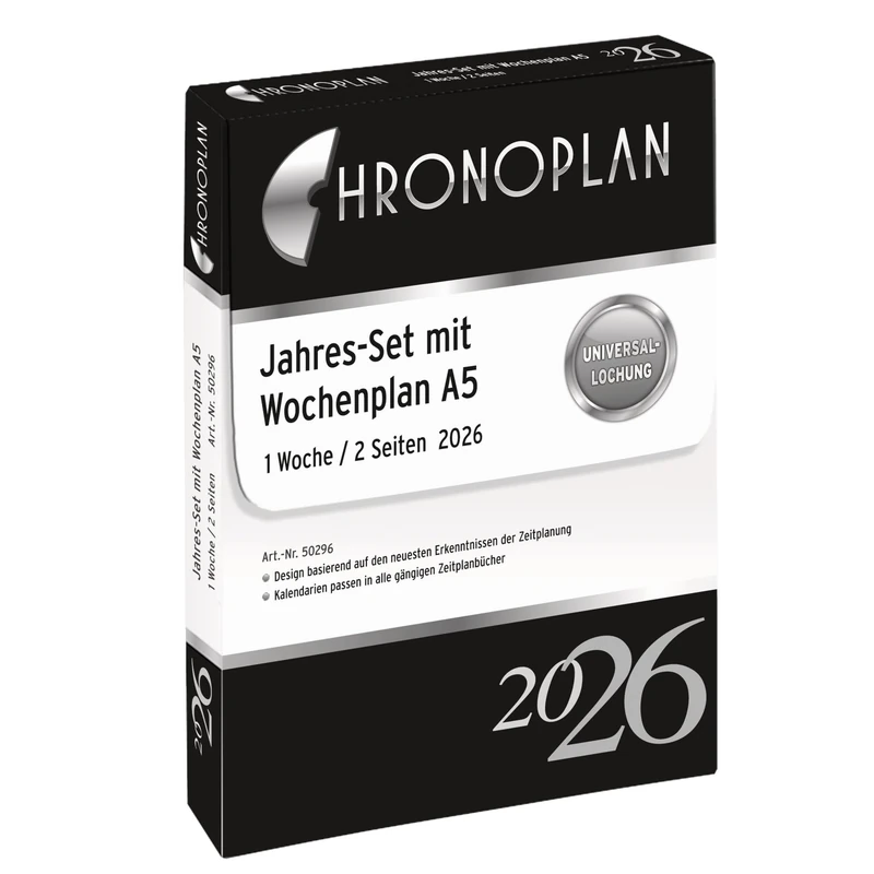 Chronoplan 50206 Calendar Insert 2026 (Year Set A5 (148 x 210 mm), Replacement Calendar for Diary, Daily Planner, Ideal for Detailed Daily Planning, 1 Day on 2 Pages, with Universal Punching, White