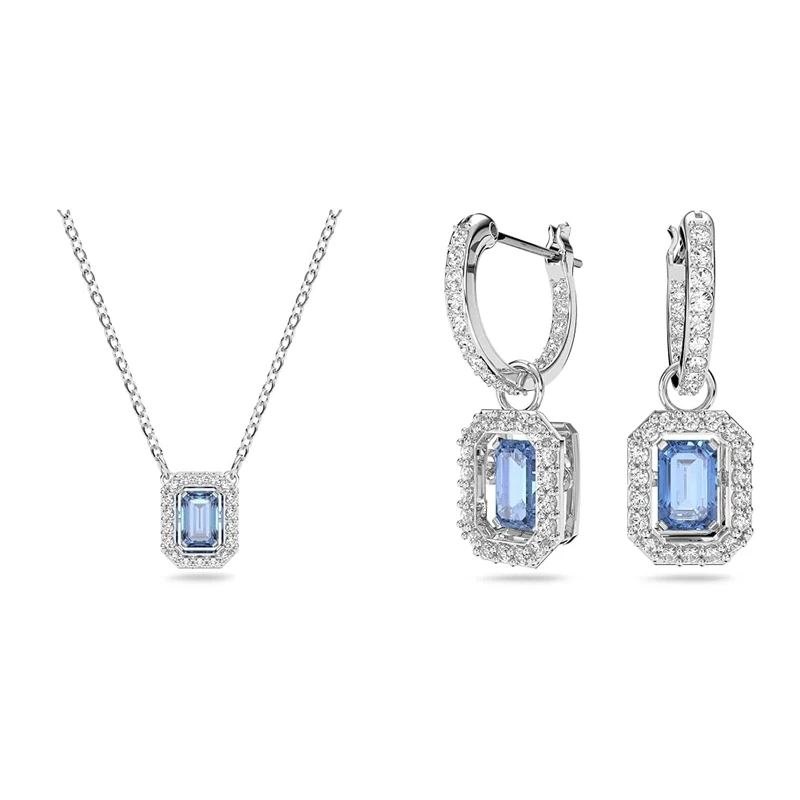 Swarovski Millenia pendant & bracelet, Octagon cut, Blue, Rhodium plated