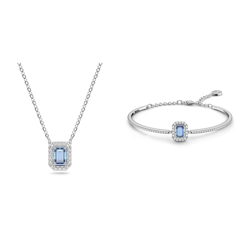 Swarovski Millenia pendant & earrings, Octagon cut, Blue, Rhodium plated
