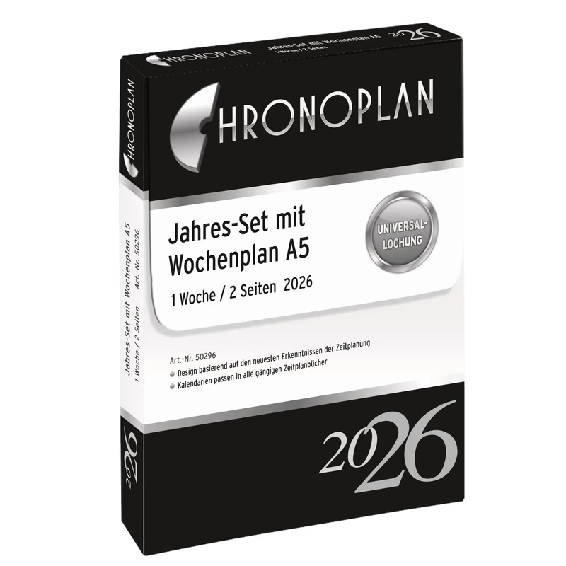 Chronoplan 50296 Calendar Insert 2026 (Year Set A5 (148 x 210 mm), Replacement Calendar for Diary, Weekly Planner, for Detailed Weekly Planning, 1 Week on 2 Pages, with Universal Punching, White