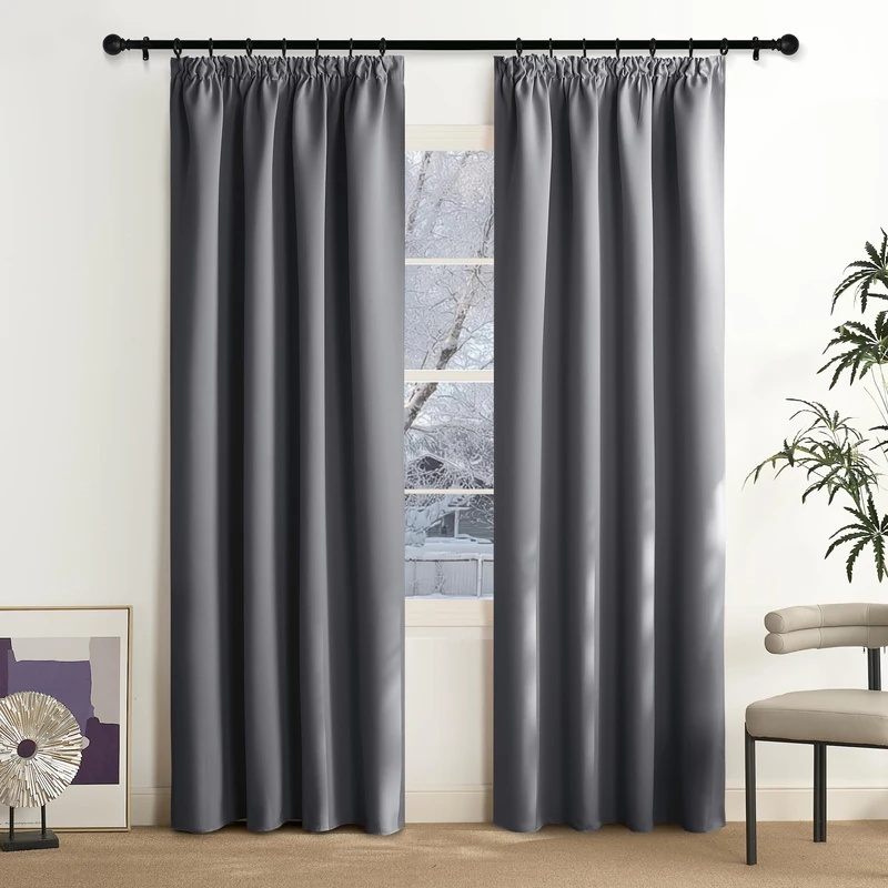 NICETOWN Curtains Grey Living Room Blackout Curtains for Rails Curtain Thermal Heat Insulating Set of 2 200 x 140 cm (H x W) Curtains Opaque