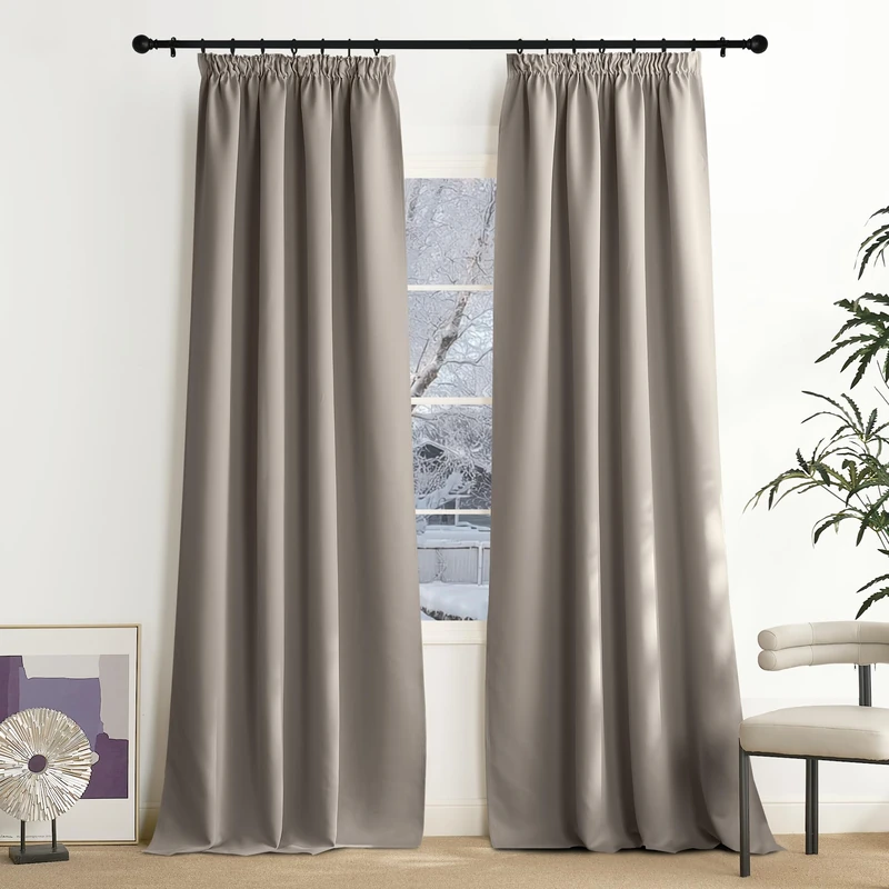 NICETOWN Thermal Curtain, Heat Protection, Living Room Curtains with Ruffle Tape, 2 Pieces, Blackout Curtains, Overcurtains for Rails, Thermal Curtains, 240 x 140 cm (H x W), Sand