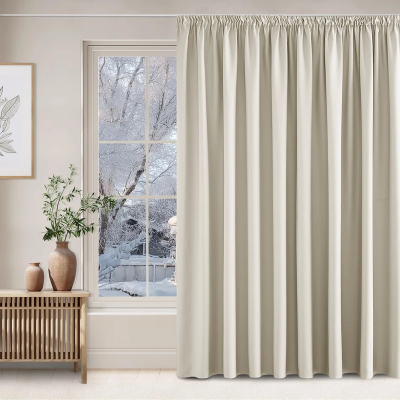 NICETOWN Beige Curtain 300 cm Wide for Rail Blackout Curtains Living Room Curtains for Large Windows Set of 1 240 x 300 cm (H x W) Room Divider Thermal Curtain Heat Protection with Ruffle Tape Light