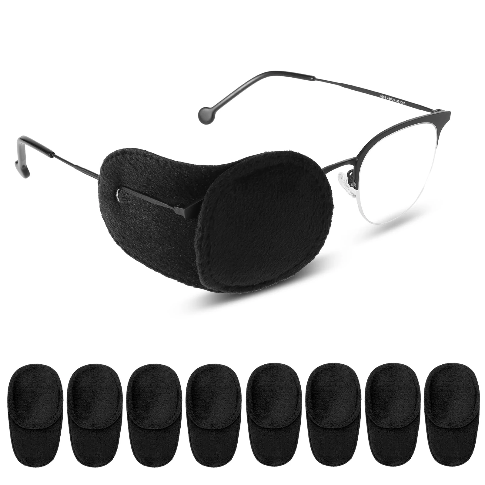YUXIANLB 8 Pcs Eye Patches for Adults Kids, Right & Left Eye Patch for Glasses, Reusable Lazy Eyepatch for Treating Lazy Amblyopia Strabismus After Surgery (Black)