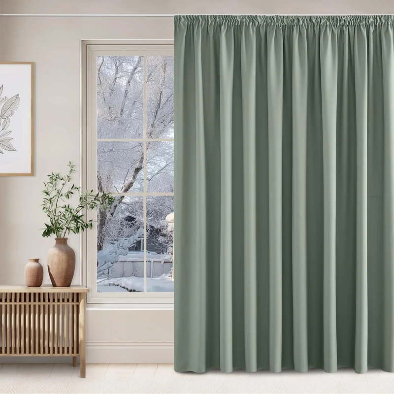 NICETOWN Sage Green Extra Wide Curtains Children's Room Divider Curtain Thermal Curtain Ruffle Tape Blackout Curtains for Rail Set of 1 240 x 300 cm (H x W) Curtains Opaque Living Room