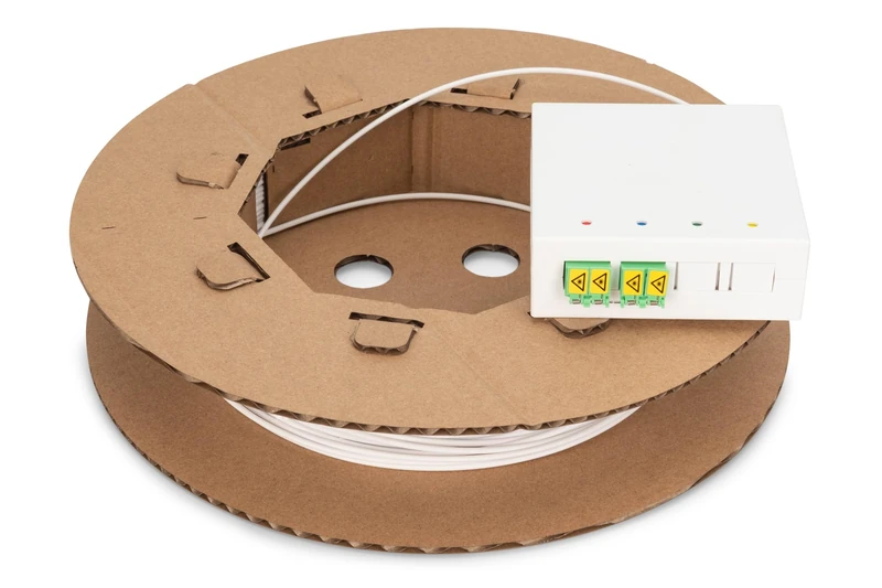 DIGITUS FTTX installation kit - 70 m - LC-APC duplex coupler - 4 fibres - FTTH box pre-assembled - open cable end - surface mounting - FTTH socket - white
