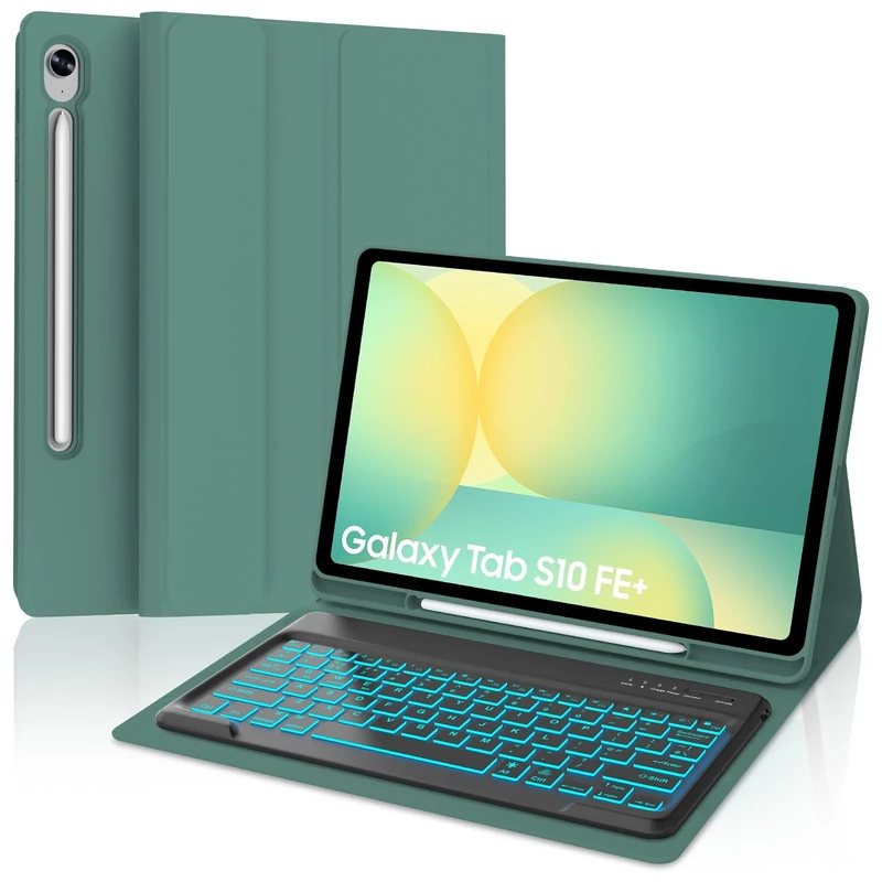 IVEOPPE Keyboard Case for Samsung Galaxy Tab S10 FE Plus 13.1 inch 2025, Case Keyboard for Galaxy Tab S10 FE+, Cover with Magnetically Detachable Backlit Keypad for Samsung S10fe+ 13.1'', Dark Green