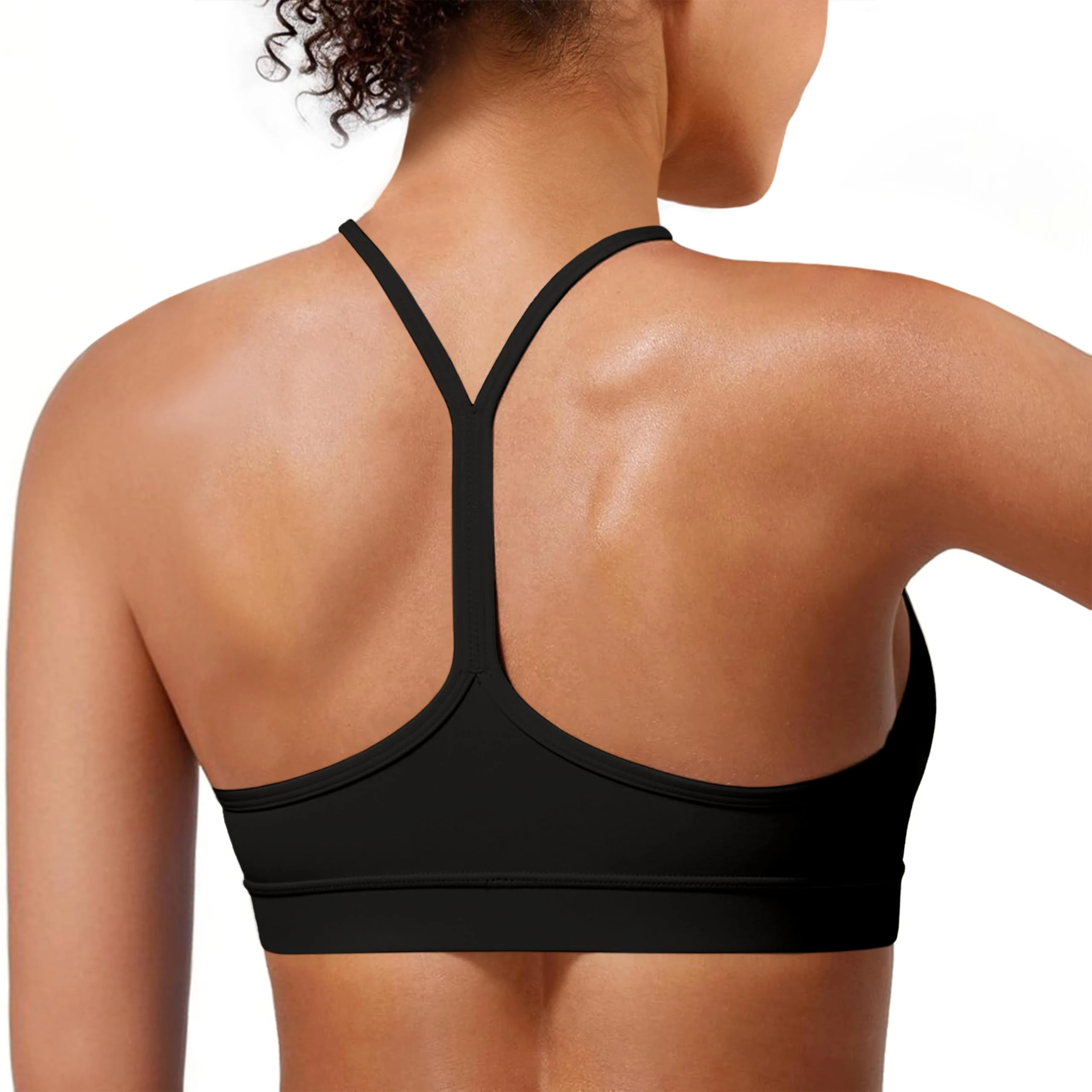 MIRITY Padded Y-Back Sports Bra for Women - Racerback Low Impact Spaghetti Strap for Yoga Workout Top Black