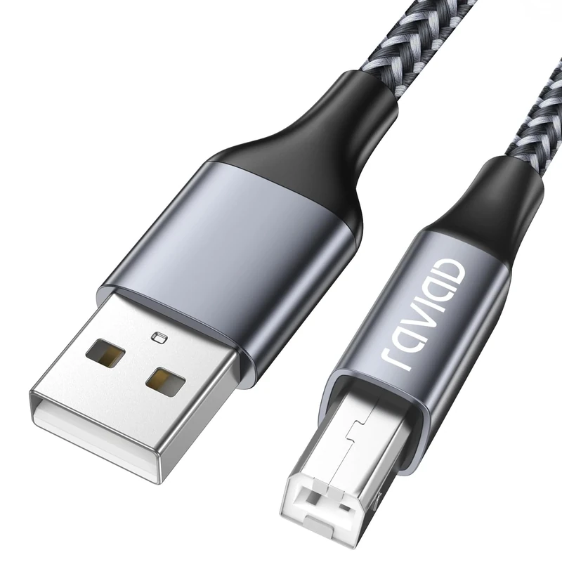 RAVIAD USB Printer Cable 5M Extra Long USB2.0 Type A Male to B Male Nylon Braided Scanner Cord Printer Cord Compatible with Printers like HP, Brother, Lexmark, Dell, Envy and all other USB A/B devices
