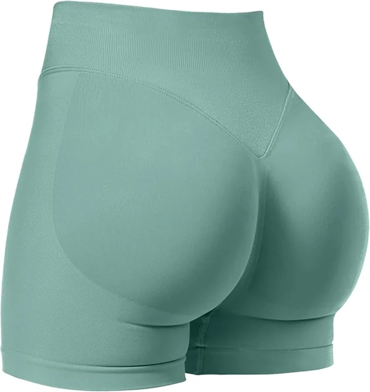 SUNSESS Gym Shorts for Women Seamless Scrunch Butt Lifting Booty Yoga Workout Shorts 4.5" Tummy Control Cycling Shorts (UK, Alpha, M, Regular, Regular, Green)