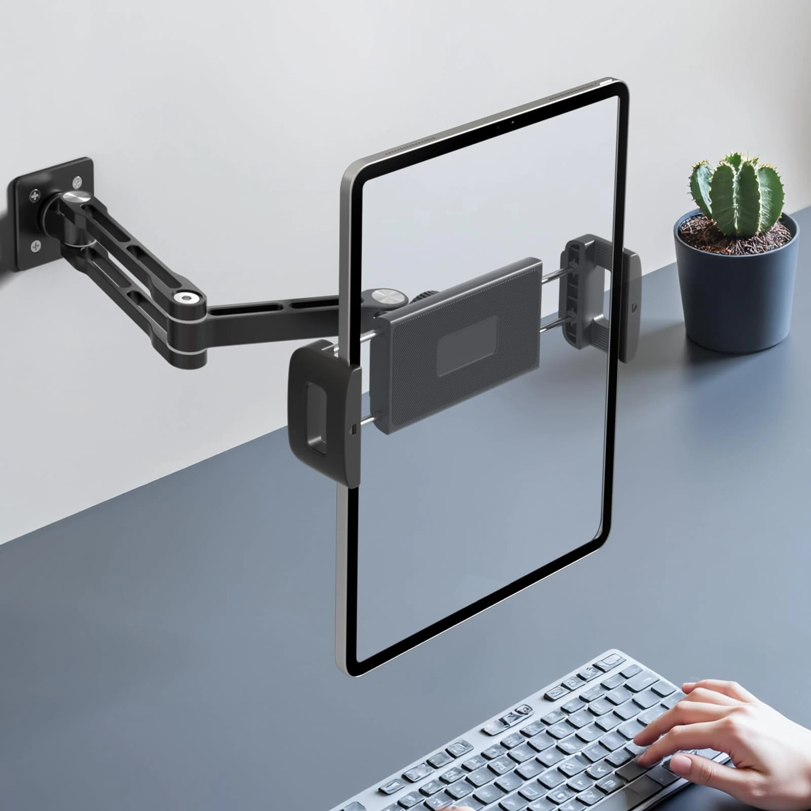 Julrrimg Aluminium Wall Mount for Tablet, 360° Rotatable, Foldable and Angle Adjustable