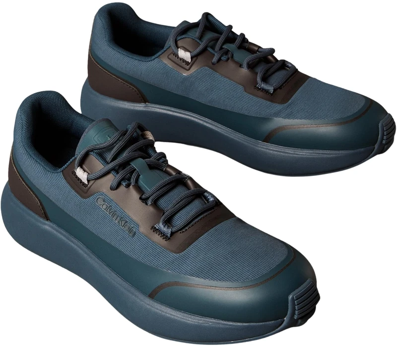 Calvin Klein Men's City Runner Laceup TECH Mix HM0HM02045 Low Top, Blue (Navy Teal/Navy/Dark Brown), 8
