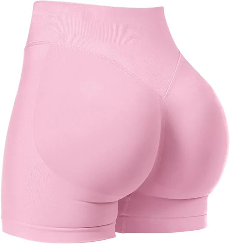 SUNSESS Gym Shorts for Women Seamless Scrunch Butt Lifting Booty Yoga Workout Shorts 4.5" Tummy Control Cycling Shorts (UK, Alpha, M, Regular, Regular, Pink)