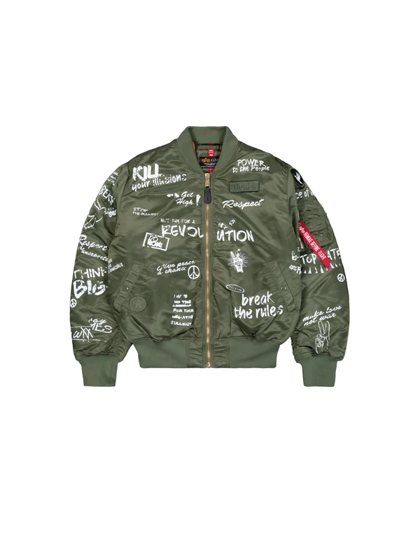 Alpha Industries Men's MA-1 Peace Bomber Jacket, Sage-Green, L