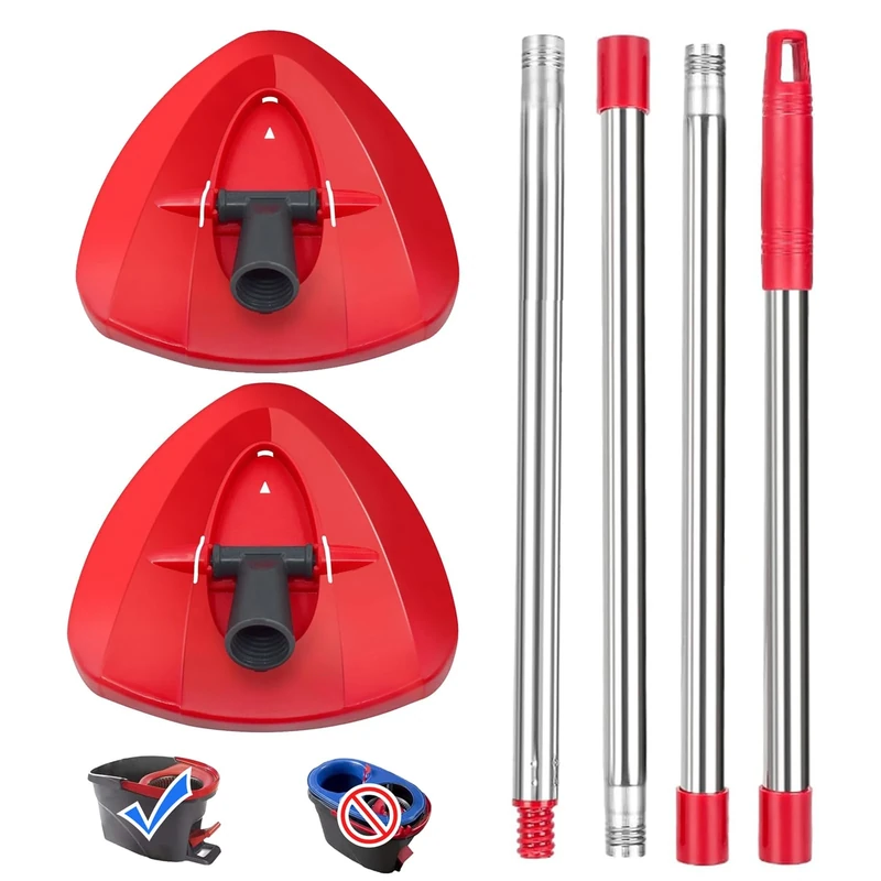 Sgizoku 2 Spin Mop Base with Handle Compatible with Vileda Turbo 2in1,3in1 Mop Refill,Triangular Spin Base for Turbo Smart/EasyWring&Cleaning Mops Accessory - Not Include Head Cloth