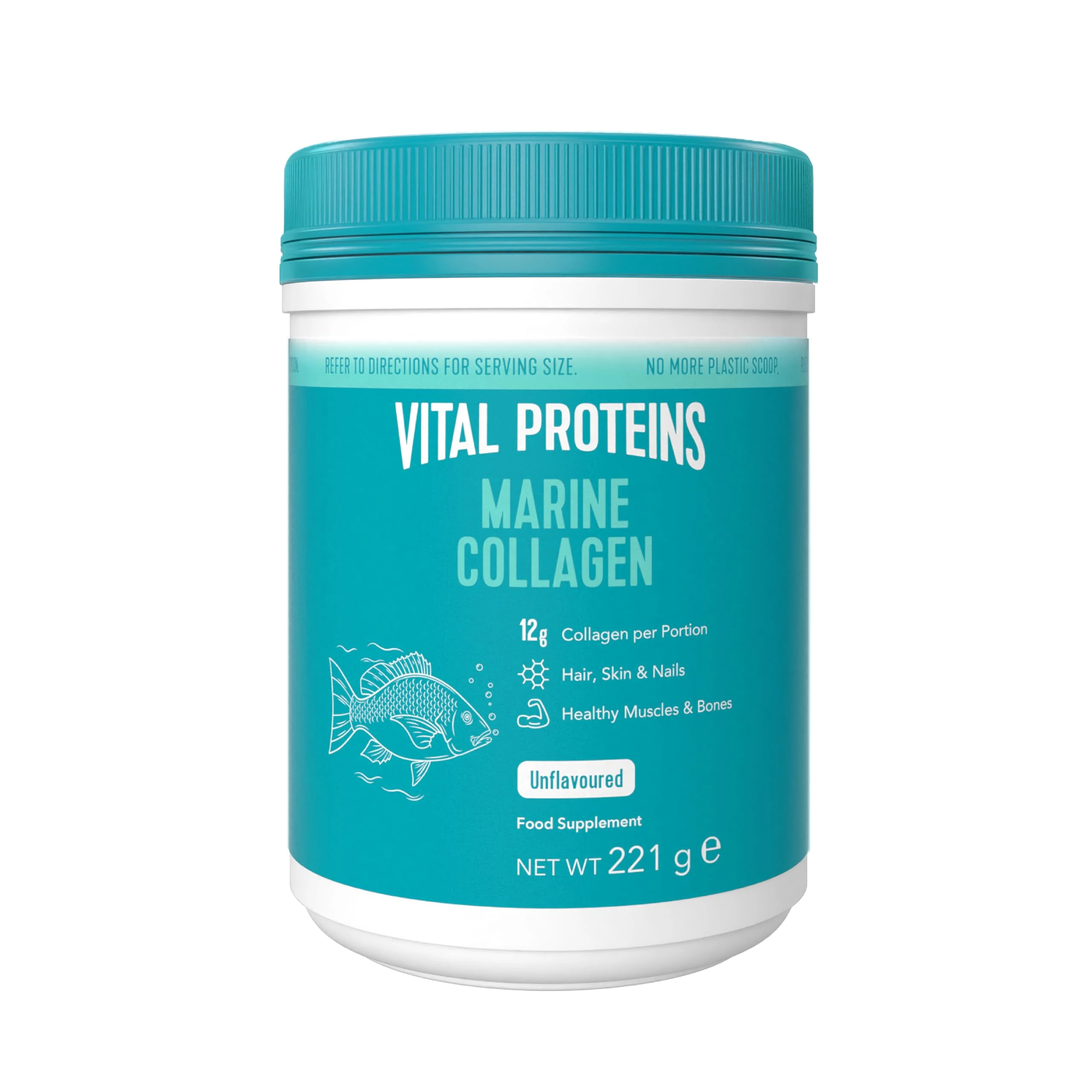 Vital Proteins Marine Collagen Peptides Powder Supplement (Type I, III) Hydrolysed Collagen, Hair, Skin, Nail Support Supplement, Gluten Free, 12g per Serving 221g Canister, 1Pack