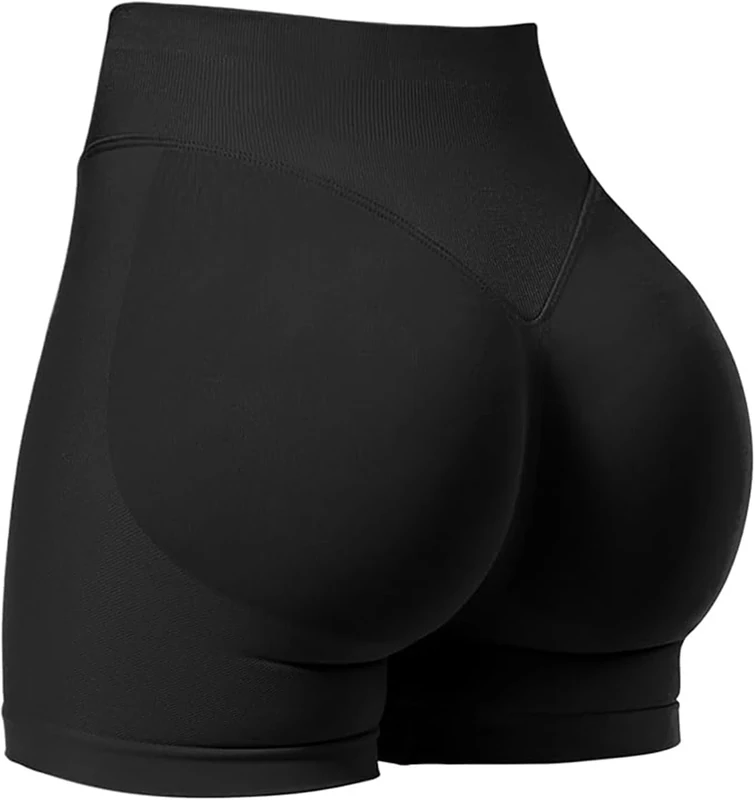 SUNSESS Gym Shorts for Women Seamless Scrunch Butt Lifting Booty Yoga Workout Shorts 4.5" Tummy Control Cycling Shorts (UK, Alpha, M, Regular, Regular, Black)