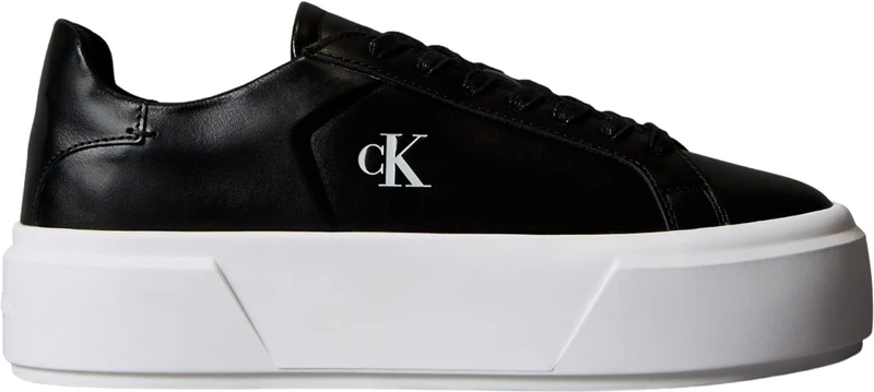 Calvin Klein Women's Flatform Trainers Lace-up in Leather, Black (Ck Black), 4