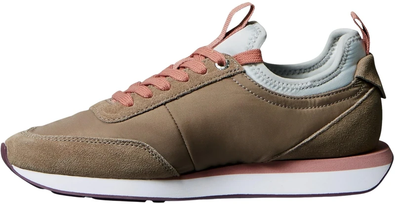 Calvin Klein Women's Retro Runner Sock Laceup Mix MAT YW0YW02060 Low Top, Beige (Desert Taupe/Blush/Bordeaux), 4