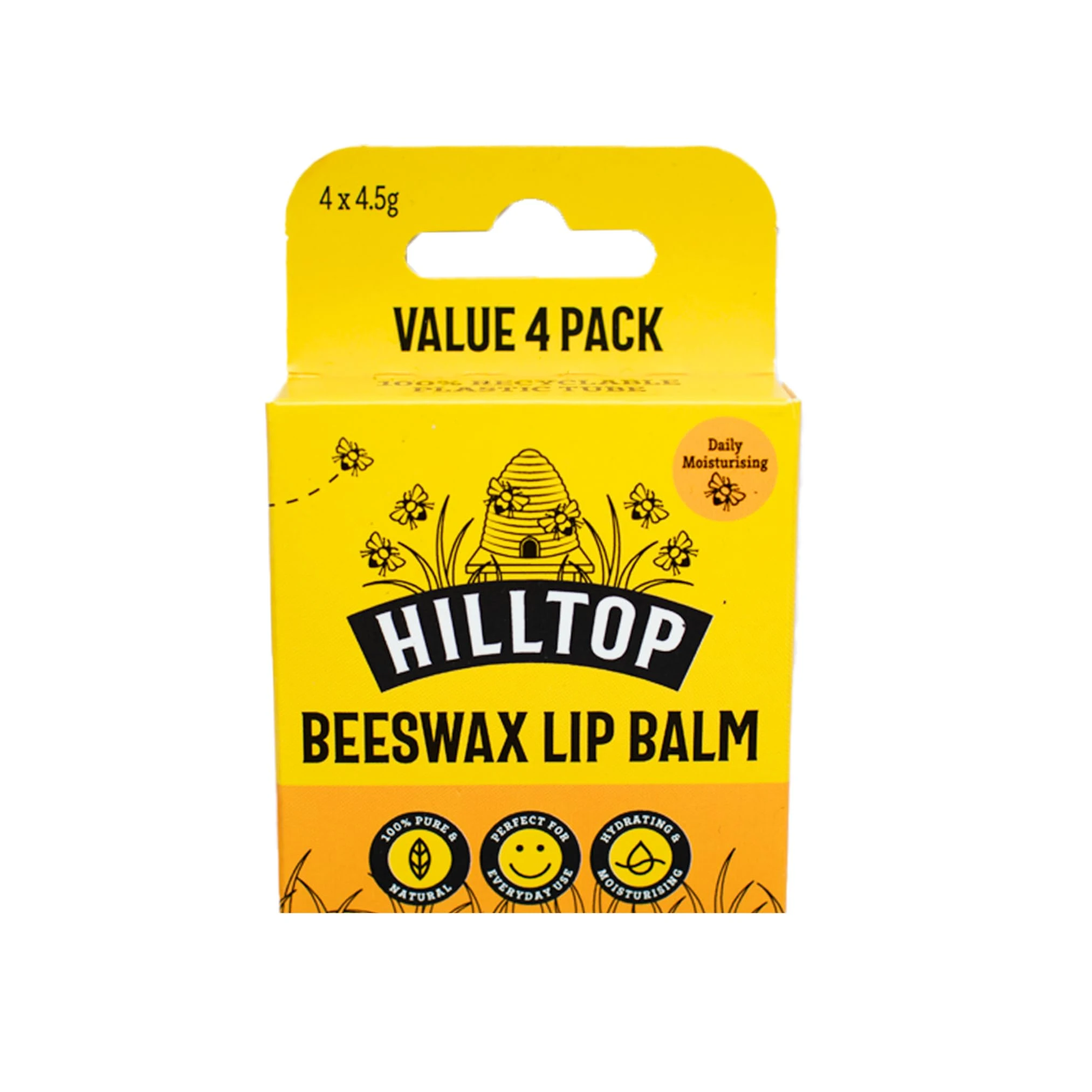 Hilltop Honey - Original Beeswax Lip Balm - Moisturising - 4 pack (4x4.5g)