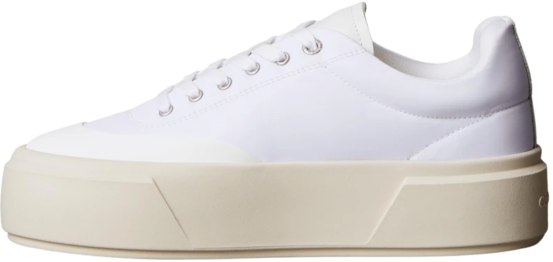 Calvin Klein Women's Flatform Trainers Lace-up Mix with Platform Sole, White (Bright White/Dk Ecru), 7