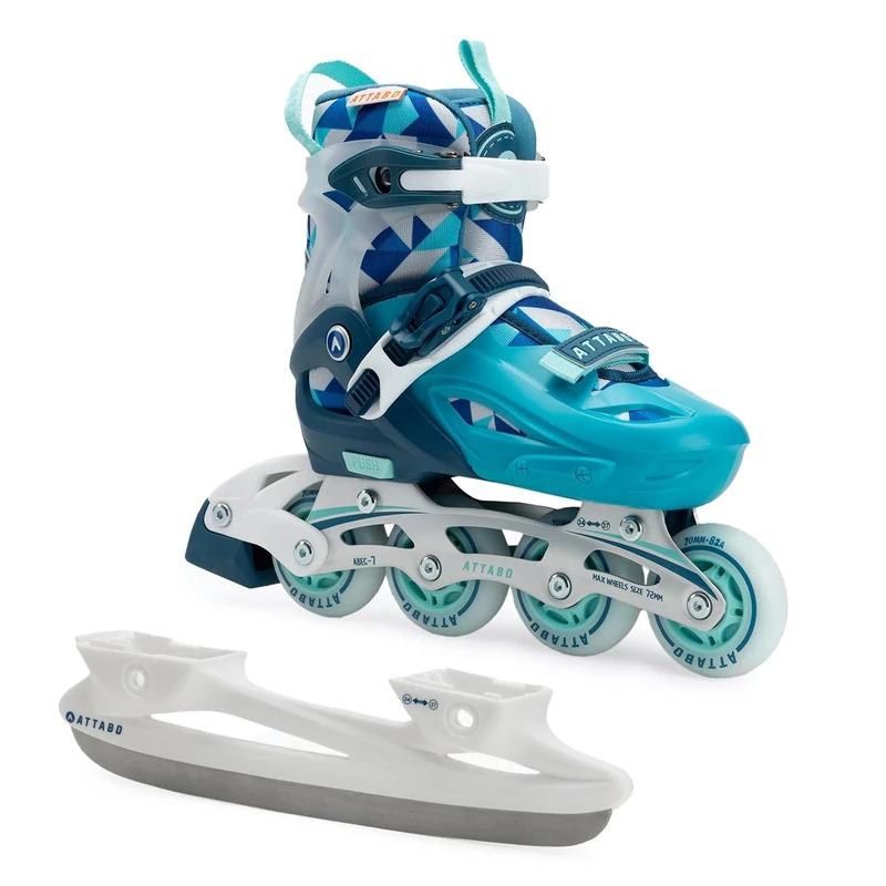 ATTABO Flashled Children's Roller Skates - Adjustable Luminous LED Wheels, EN 13843 Certified, ABEC-7 Precision Bearings, Aluminium Rail, TPR Brake, Conversion from Blade to Ice Skate