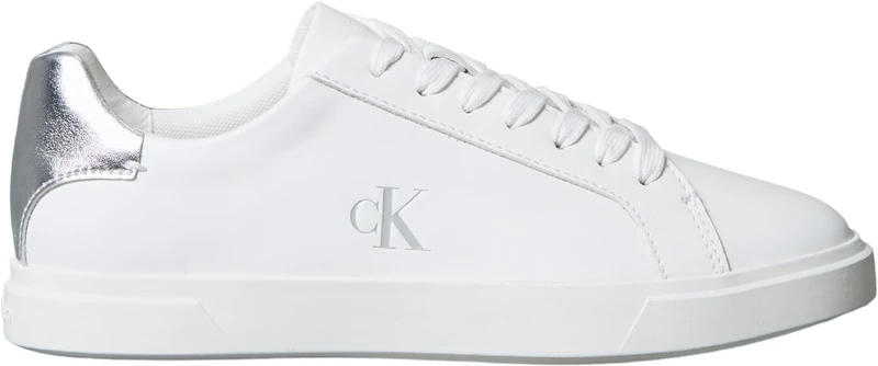 Calvin Klein Women's Low PRO Cups Laceup LTH MET HW0HW02846 Low Top, White (Bright White/Silver), 5