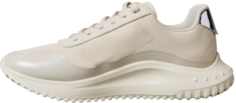 Calvin Klein Women's Runner Trainers EVA Mix Lace-up, Off-White (Stony Beige/Turtle Dove/Silver), 4