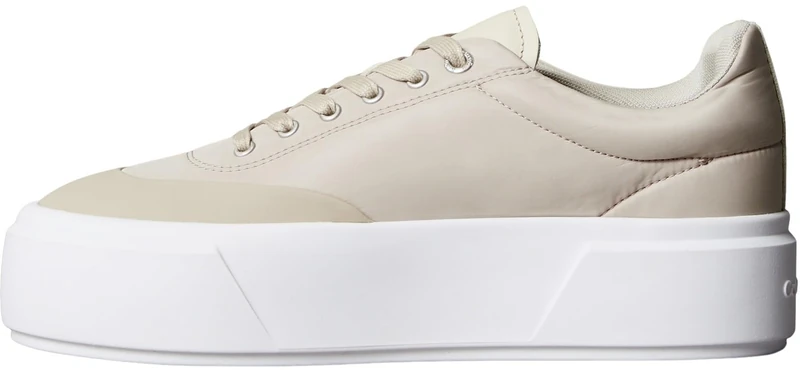 Calvin Klein Women's Flatform Trainers Lace-up Mix with Platform Sole, Off-White (Stony Beige/Bright White), 7