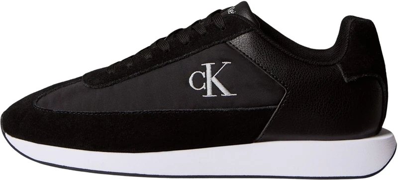 Calvin Klein Women's Runner Trainers Retro Mix Lace-up, Black (Black/Bright White), 8