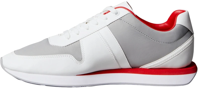 Calvin Klein Men's Retro Run LACE Mix EMB Tongue YM0YM01400 Low Top, White (Taupe Smog/White/Adrenaline Rush), 9