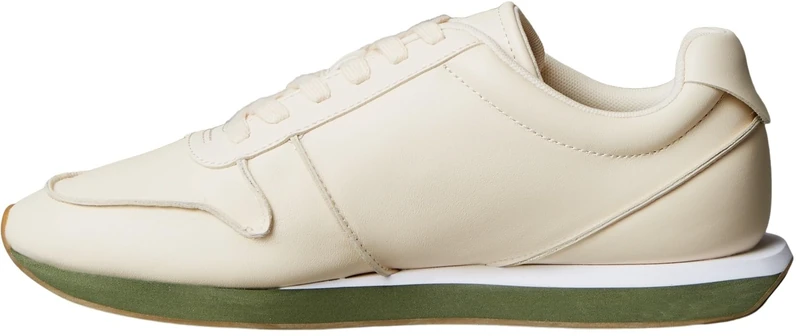 Calvin Klein Men's Retro Runner LACE UP LTH Pinch YM0YM01455 Low Top, White (Light Cashew/Medieval Forest), 8