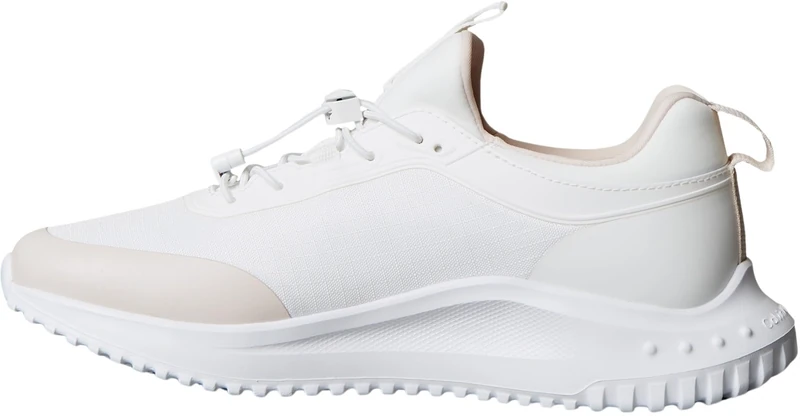 Calvin Klein Women's EVA Runner Laceup Sock MAT Mix YW0YW02064 Low Top, Khaki (Bright White/Crystal Grey), 6.5