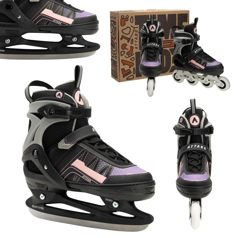 ATTABO Bladeroll 2-in-1 Children's Ice Skates & Inline Skates - Adjustable, with Interchangeable Skates, ABEC-7 Bearings, Aluminium Frame & TPR Brake, Comfort & Safety for Children