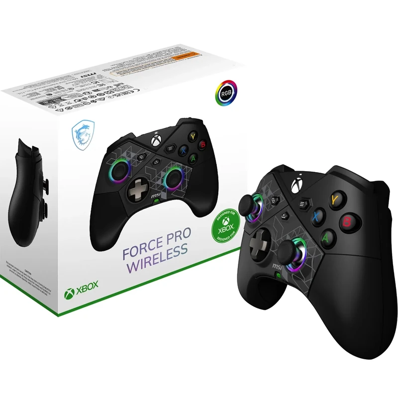 MSI FORCE PRO WIRELESS PC Gamepad Controller - 2.4 GHz, Bluetooth, USB Type-C to A - Wired/Wireless, 1000mAh Li-ion Battery (48h), Hall Effect Triggers, Quad Vibration Motors, RGB