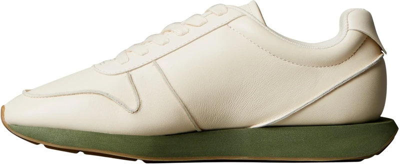Calvin Klein Women's Retro Runner LACE UP LTH Pinch YW0YW02025 Low Top, White (Light Cashew/Medieval Forest/Gum), 5