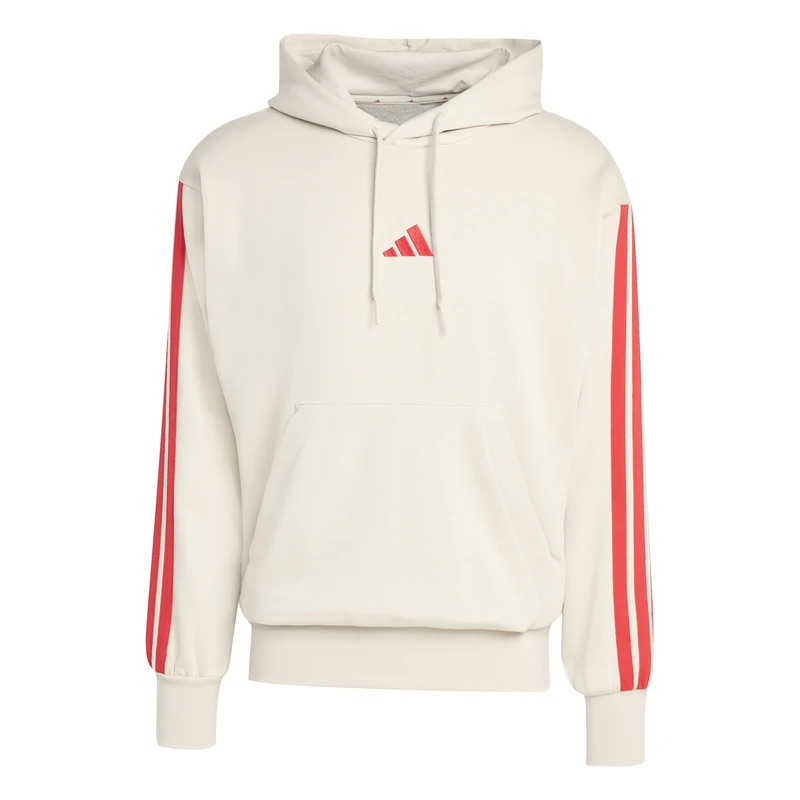 adidas Men's ESSENTIAL THREE STRIPES FRENCH TERRY HOODIE, wonder alumina/pure ruby, L