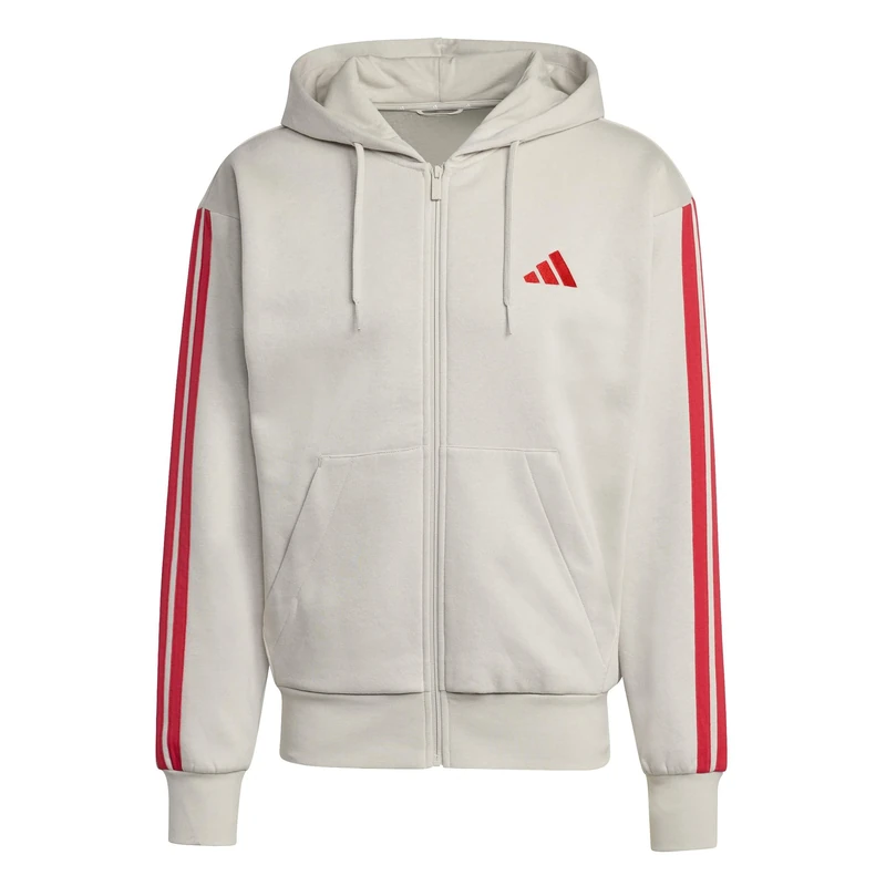 adidas Men's ESSENTIAL THREE STRIPES FLEECE ZIPPER HOODIE, wonder alumina/pure ruby, M