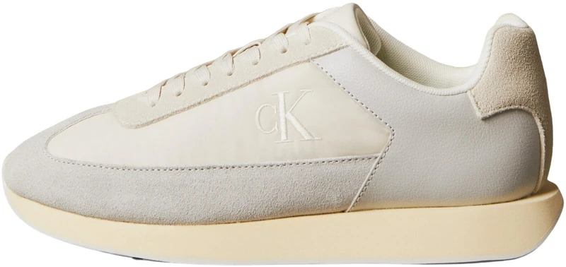 Calvin Klein Women's Runner Trainers Retro Mix Lace-up, Grey (Dk Ecru/Pearl Grey/Marshmallow), 3