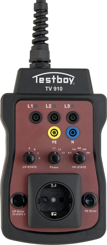 Testboy TV 910 test adapter for charging stations, EVSE adapter (for wallboxes with and without cable, LED display and earthed socket, CAT III 400V, electrician's tool incl. bag)