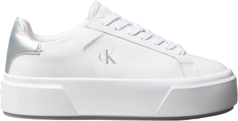Calvin Klein Women's Flatform LACE UP LTH MET YW0YW01929 Low Top, White (Bright White/Silver), 6