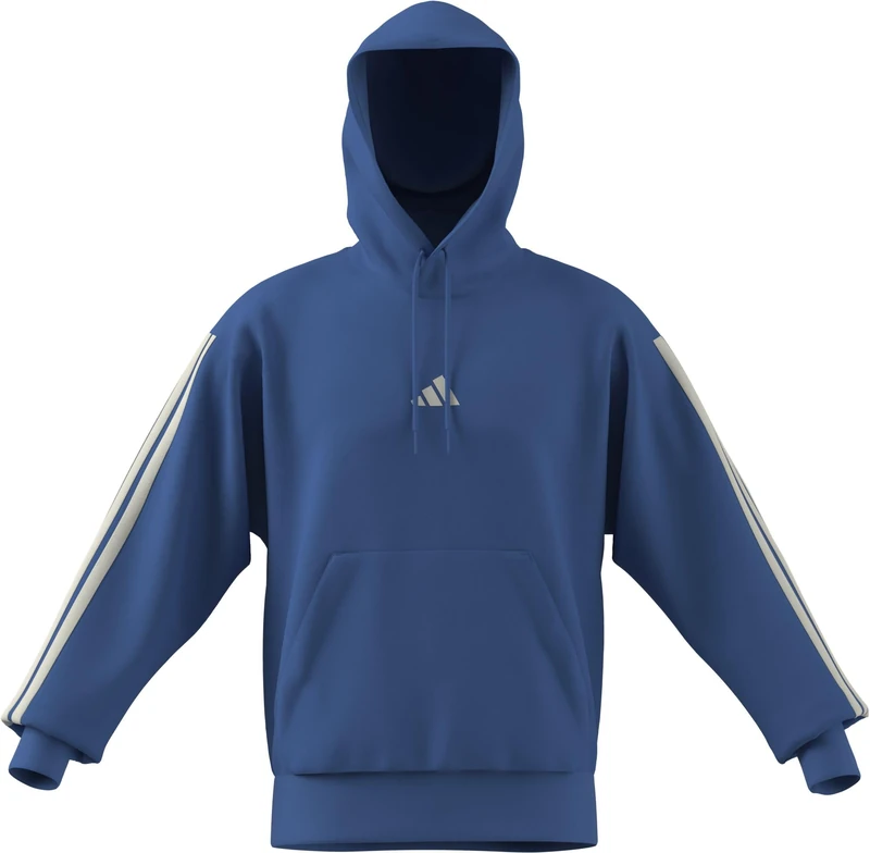 adidas Men's ESSENTIAL THREE STRIPES FLEECE HOODIE, ray blue/off white, XS
