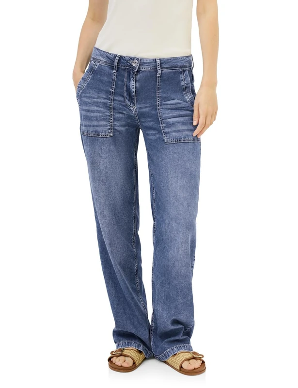 Cecil Women's B379409 Wide Leg Jeans, Mid Blue Used Wash, 28W x 32L