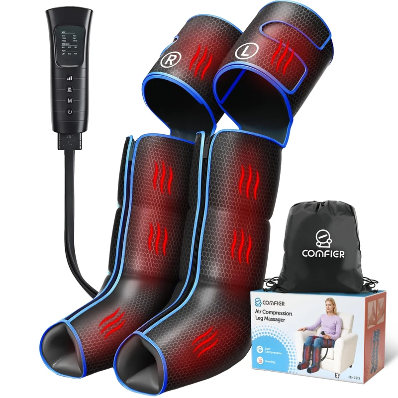 COMFIER Leg Massagers for Pain and Circulation, Whole Leg Massaging with Heat, Thigh Calf and Foot 3 in 1 Compression Boots, 3 Intensities 5 Modes, Birthday Gifts for Women, Men