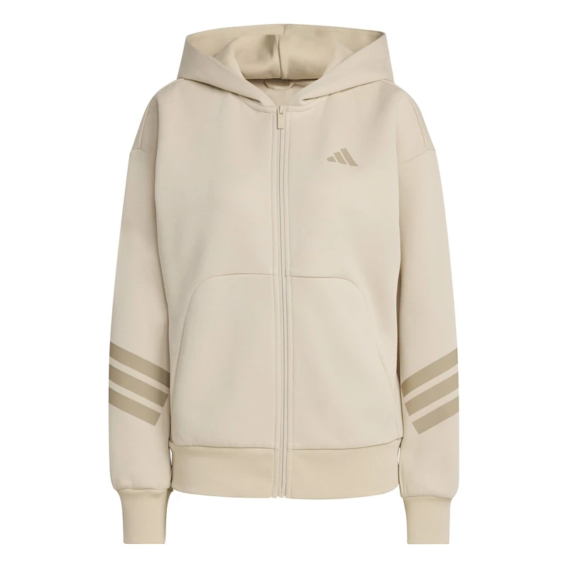 adidas Women's FUTURE ICONS THREE STRIPES FULL ZIP HOODIE, Crystal Linen, M